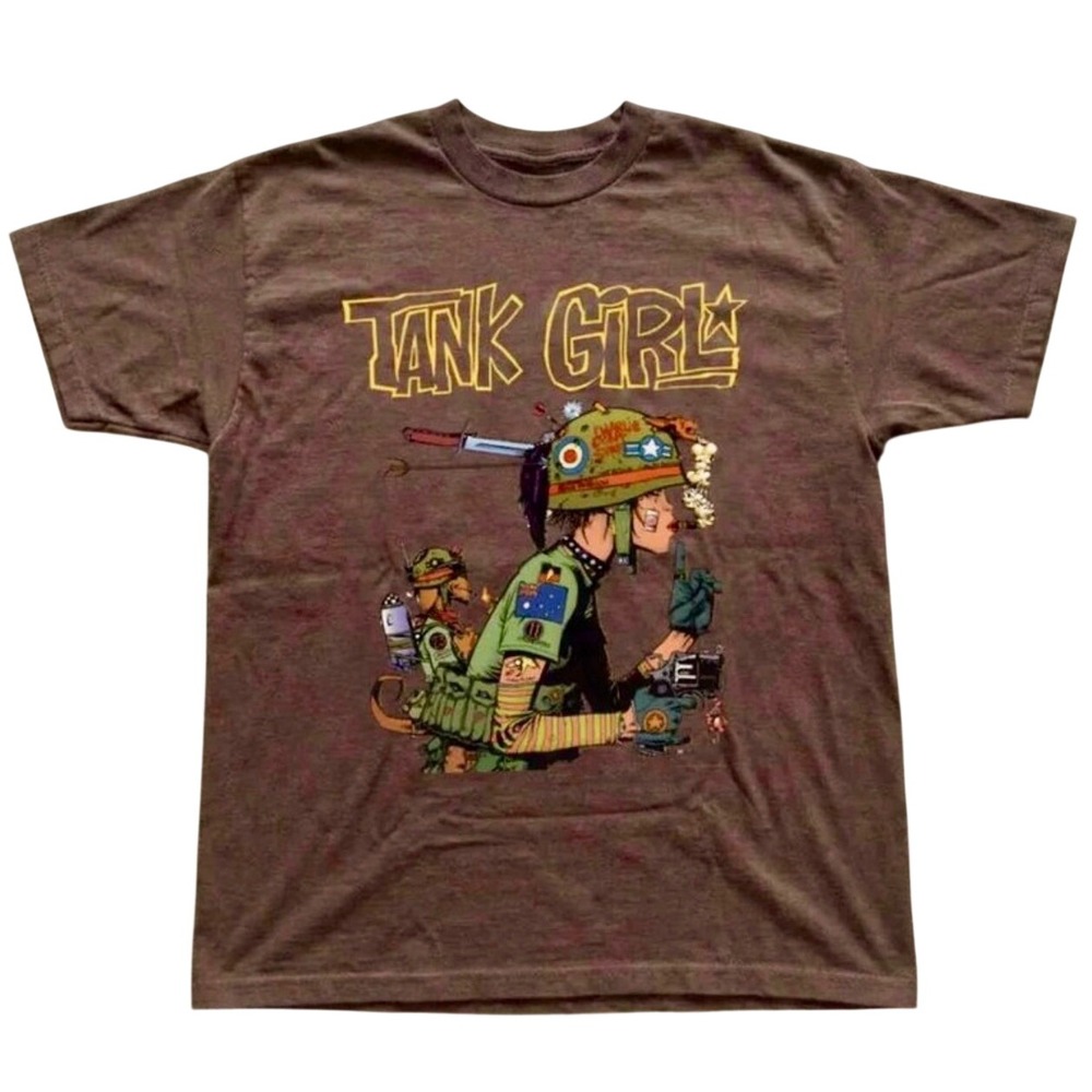 Gildan Tank Girl Graphic T-Shirt Unisex All Sizes Brown New Short Sleeve Cotton